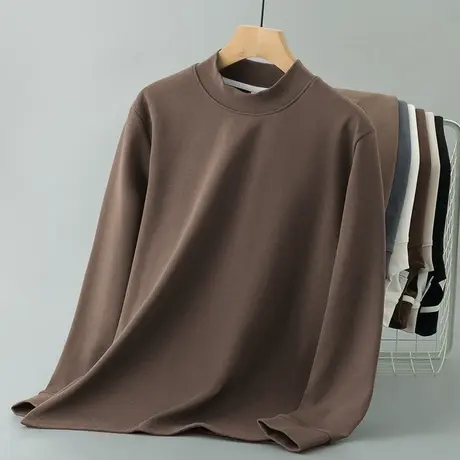 450g重磅长袖t恤男半高领加绒加厚内搭打底衫中领秋衣服保暖小衫图片