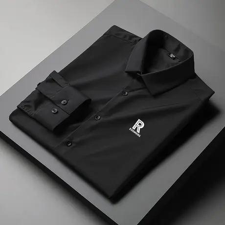 春秋季衬衫男士长袖商务正装抗皱免烫黑衬衣轻熟风高级感印花寸衫商品大图