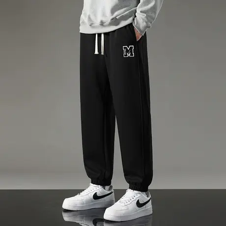 男士休闲长裤子2024新款秋冬宽松黑色运动裤九分小脚束脚加绒卫裤商品大图