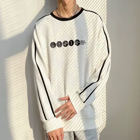 美式潮牌卫衣男春秋季2024新款宽松无帽外套复古撞色条纹圆领上衣商品大图