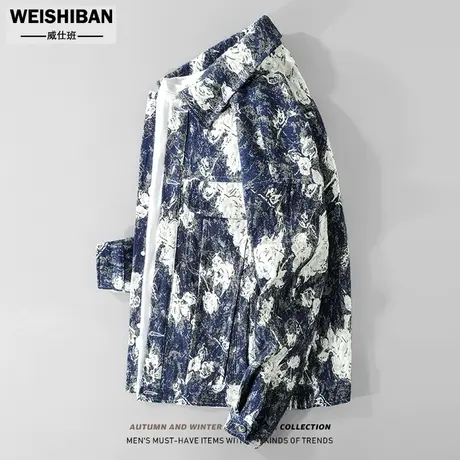 2023春秋季美式休闲宽松夹克情侣男士高级感复古提花高街牛仔外套商品大图