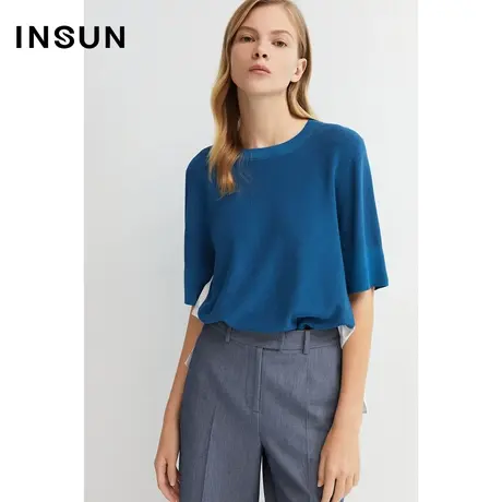 INSUN恩裳夏季醋酸假两件拼接衬衫毛衫图片