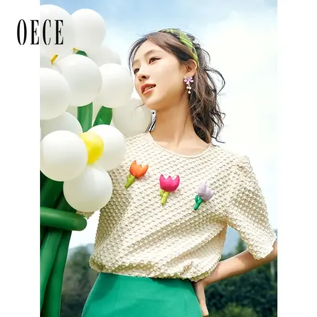 Oece韩系休闲上衣春夏新款女装复古女士衬衫春设计感小众小衫商品大图