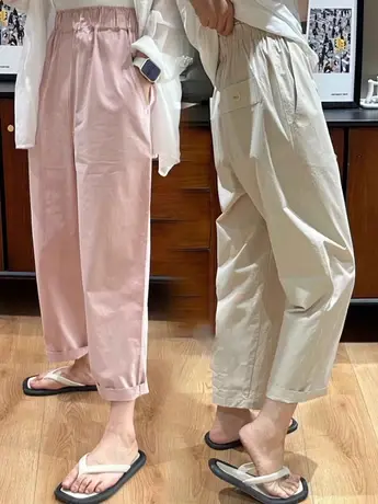 休闲九分奶奶裤子女夏季薄款大码女装胖妹妹mm梨形宽松遮肉哈伦裤商品大图