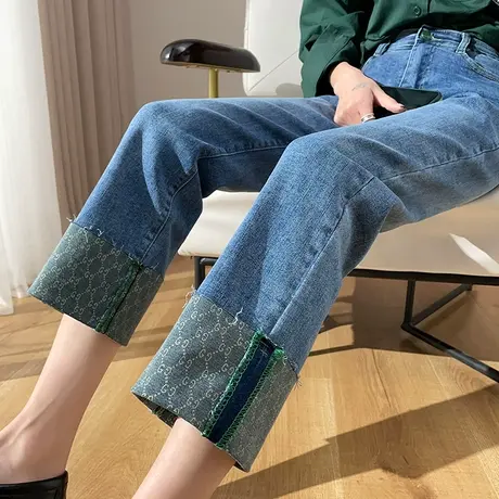 牛仔裤女高腰烟管裤2024年新款复古显瘦小个子直筒裤女秋冬裤子潮商品大图