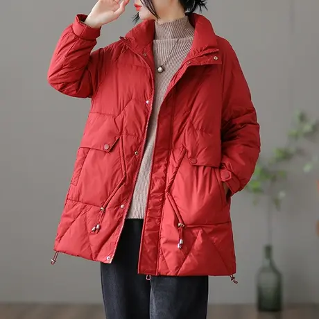 dza 文艺复古中长款羽绒服女士2022年新款冬季90白鸭绒外套女百搭商品大图