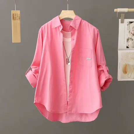 玫红色衬衫女短款春秋季百搭休闲衬衣外套小个子穿搭寸衫洋气上衣图片