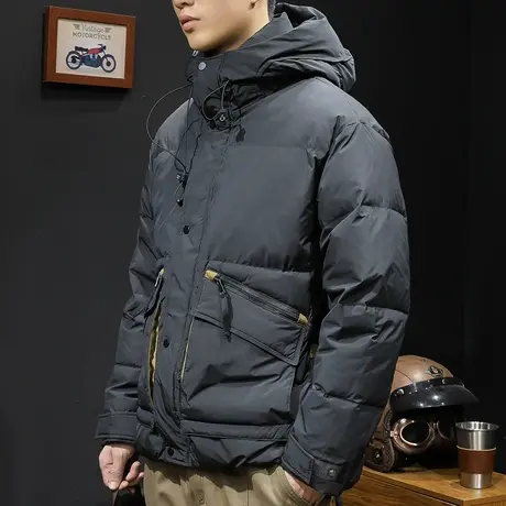 90鸭绒羽绒服男冬季2023年新款轻薄保暖大码短款男士连帽外套加厚图片