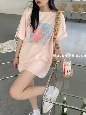 下衣失踪短袖t恤女2021夏季新款韩版ins潮可爱熊宽松百搭显瘦上衣商品大图