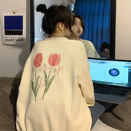 vintage韩版减龄大码卫衣女薄款休闲小个子上衣ins潮小众奶系外套商品大图