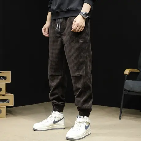 颗粒灯芯绒休闲运动裤男春季2024新款束脚卫裤男士裤子大码春秋潮图片