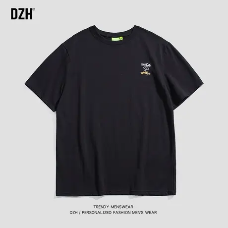 男士黑色纯棉t恤男短袖夏季男款2023新款男装夏款体恤宽松五分袖商品大图