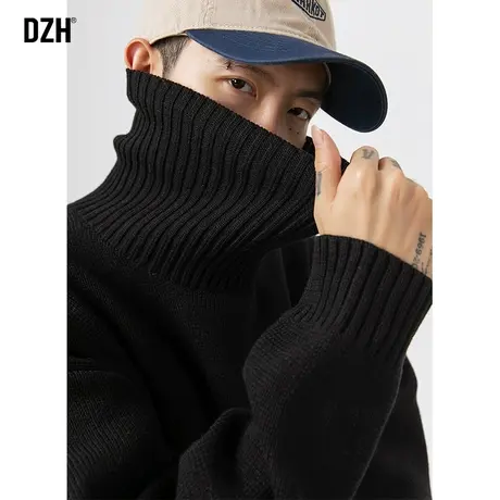 男士黑色纯色高领毛衣男秋冬宽松上衣外套针织衫冬季内搭新款男装商品大图