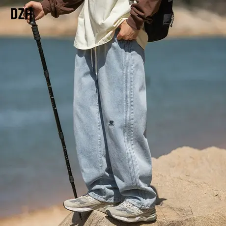 男士阔腿裤蓝色牛仔裤男春秋季直筒裤子男款美式百搭休闲长裤男生商品大图