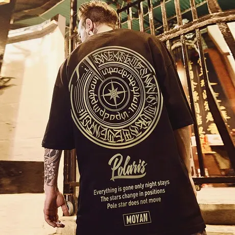 国潮bf风大码胖子男装短袖T恤男潮潮牌半袖上衣港风ins学生情侣装图片