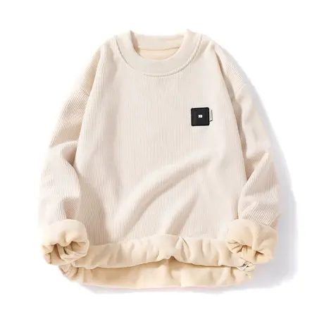 打底衫加绒保暖外套韩系圆领上衣加厚卫衣男秋冬刺绣宽松长袖T恤商品大图