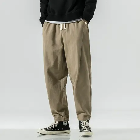 秋季男士休闲裤日系宽松工装长裤男磨毛做旧中国风收口哈伦裤大码商品大图