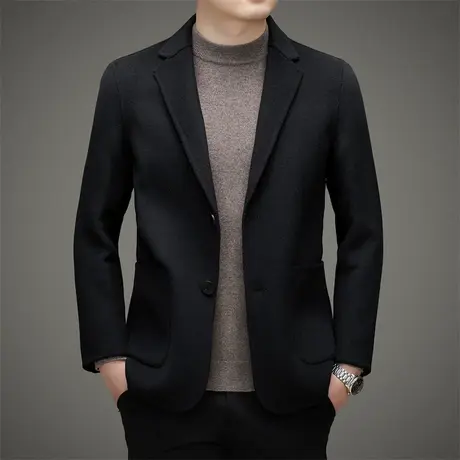 休闲西装男羊毛青年毛呢外套男士双面呢高级感秋季西服呢子上衣潮商品大图