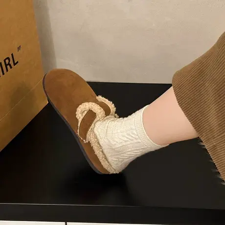 包头半拖鞋女外穿2023新款懒人休闲软底防滑孕妇鞋复古网红毛毛拖图片