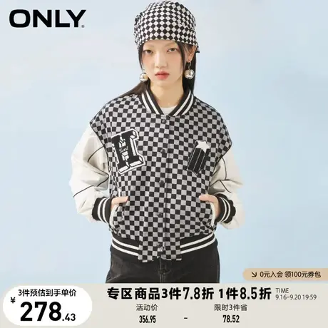 ONLY奥莱休闲学院风字母刺绣短款棒球服外套女商品大图