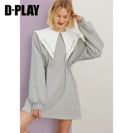 DPLAY德帕拉秋装休闲甜美娃娃领拼接灰色加绒卫衣连衣裙商品大图