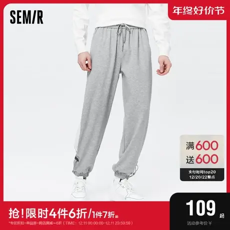 森马休闲裤男秋季弹力舒适设计感印花裤子时尚宽松针织束脚长裤潮图片