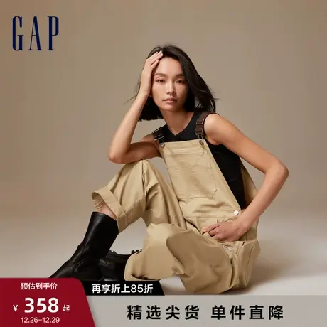 Gap女装早春LOGO宽松阔腿工装风格背带裤高级户外休闲裤773305商品大图