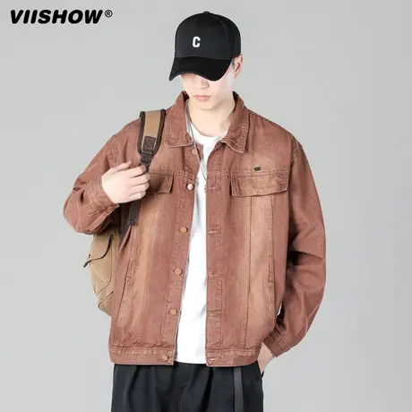 VIISHOW美式复古水洗牛仔外套男春季高级感潮牌高街痞帅工装夹克商品大图
