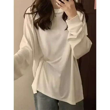 德绒白色打底衫女内搭春季秋冬保暖宽松显瘦洋气大码长袖t恤上衣图片