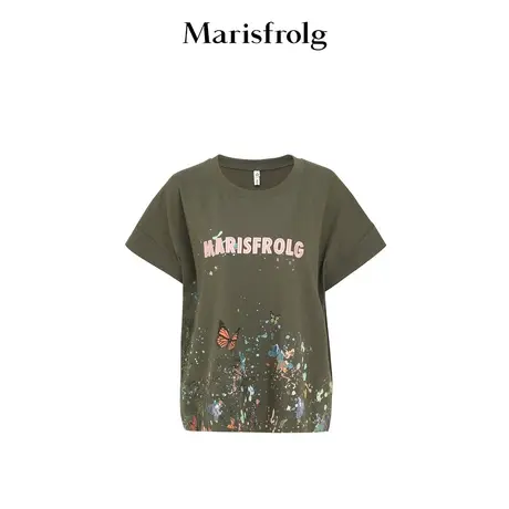 【环保面料】玛丝菲尔2023年夏季新款艺术感时尚刺绣印花短袖T恤图片