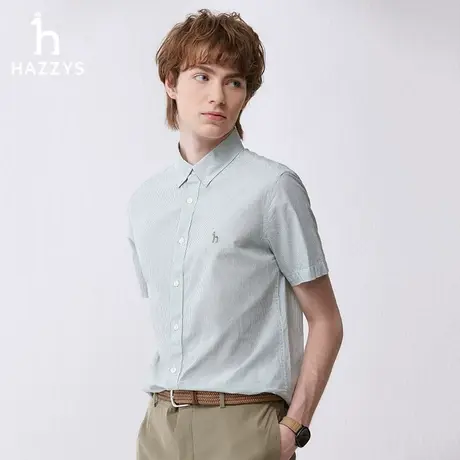 Hazzys哈吉斯2024春夏新款男士短袖衬衫休闲条纹衬衣男简约上衣潮图片