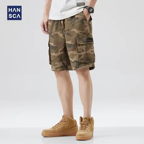 hansca美式复古迷彩短裤男夏季多口袋直筒工装裤潮牌休闲五分裤子商品大图