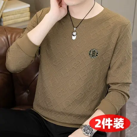 高档提花男士卫衣秋季薄款长袖T恤秋衣个性绣花小衫潮流打底衫男图片