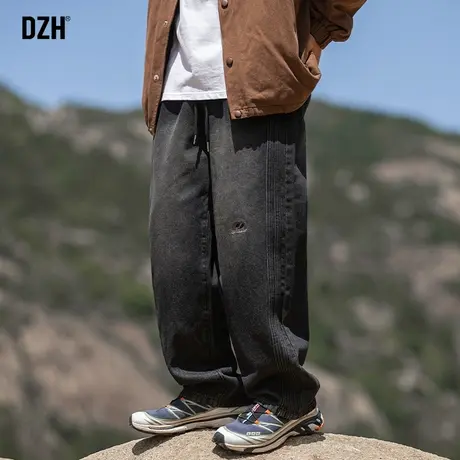 男生美式牛仔裤男春季男裤2024新款阔腿裤子宽松水洗直筒裤休闲裤商品大图