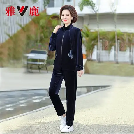 雅鹿妈妈春夏季套装2024新款洋气百搭运动立领长袖两件套中年女款商品大图