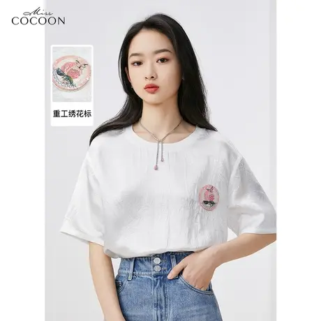 miss COCOON蕾丝镂空短袖T恤女装2023夏季新款设计感宽松体恤上衣商品大图