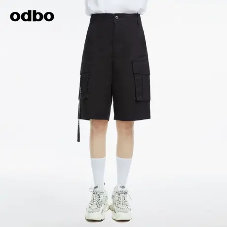 odbo/欧迪比欧时尚工装风设计织带休闲裤女春季新款显瘦五分裤子商品大图
