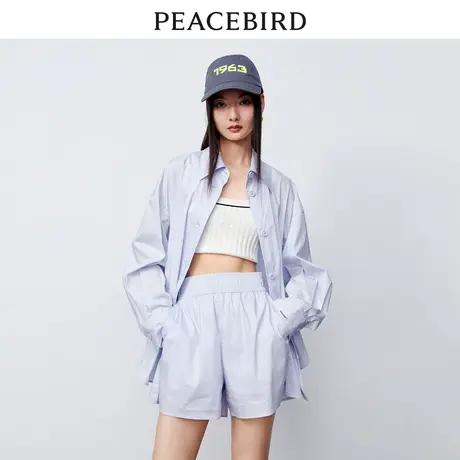 【昕怡粉丝专享】太平鸟雾霾蓝色宽松衬衫女长袖外套法式时尚奥莱图片