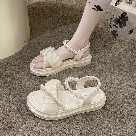 网红凉鞋女款2024年夏季新款时尚配裙子厚底罗马鞋子珍珠外穿软底商品大图