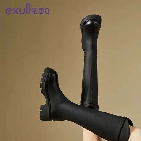 依思Q棉鞋2023冬新款加绒v口长筒靴街头高筒扣带保暖女士时装靴子图片