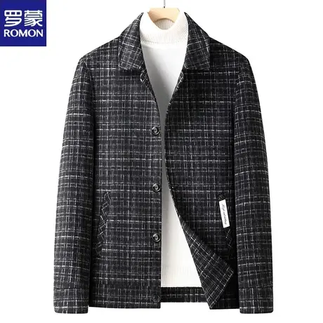 罗蒙秋冬羊毛呢子夹克男士无羊绒休闲短款大衣加厚修身双面呢外套图片