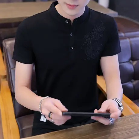 男士短袖t恤夏季韩版潮流男装上衣服polo衫潮牌立领半截袖体恤ins商品大图