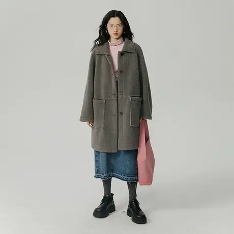 omont蛋挞家 摇粒绒羊羔毛外套女秋冬设计感中长款仿羊剪绒大衣图片