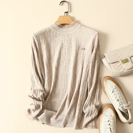 清仓！秋冬新款蕾丝拼接半高领女士内搭针织显瘦洋气打底衫毛衣女商品大图