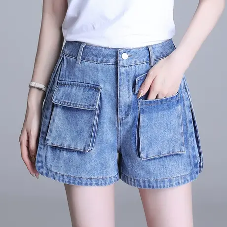 牛仔短裤女春夏2023新款韩版宽松a型阔腿裤休闲口袋工装裤热裤潮商品大图