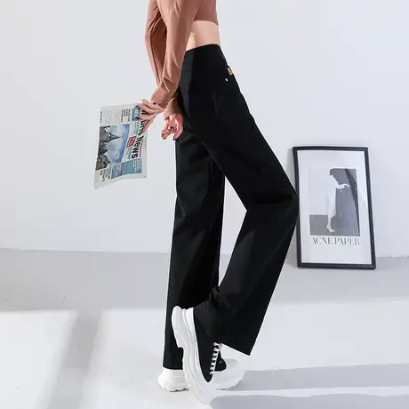 高腰阔腿裤女2023新款春秋女裤秋季显瘦黑色裤子休闲裤宽松直筒裤商品大图