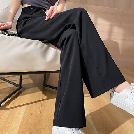 黑色阔腿裤女2023春秋新款高腰显瘦垂感宽松休闲直筒小个子西装裤商品大图