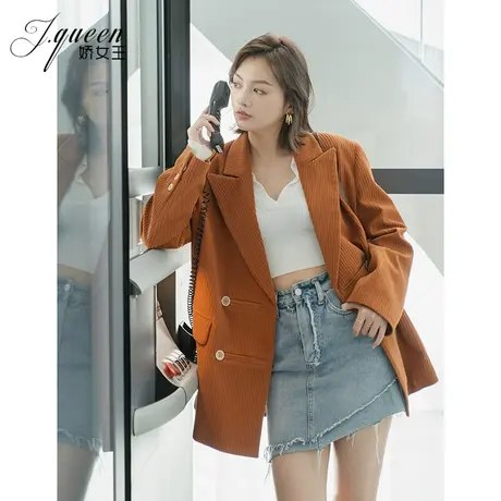 灯芯绒西装外套女2023年秋季新款韩版复古廓形小众设计感休闲西服商品大图