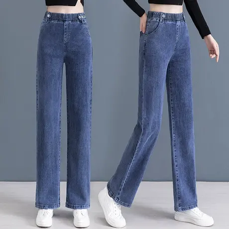 黑灰色牛仔裤宽松直筒高级感女士2023秋冬小个子垂感加厚阔腿裤子商品大图