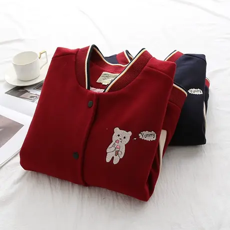 冬季毛呢加厚保暖夹克棒球服棉衣女学生百搭宽松童趣刺绣拼色外套图片